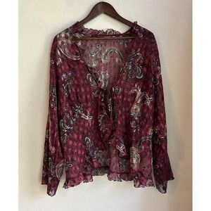 Vintage 90s Y2K Sheer Ruffle Tie Open Front Top 1X Whimsigoth Fairy Grunge